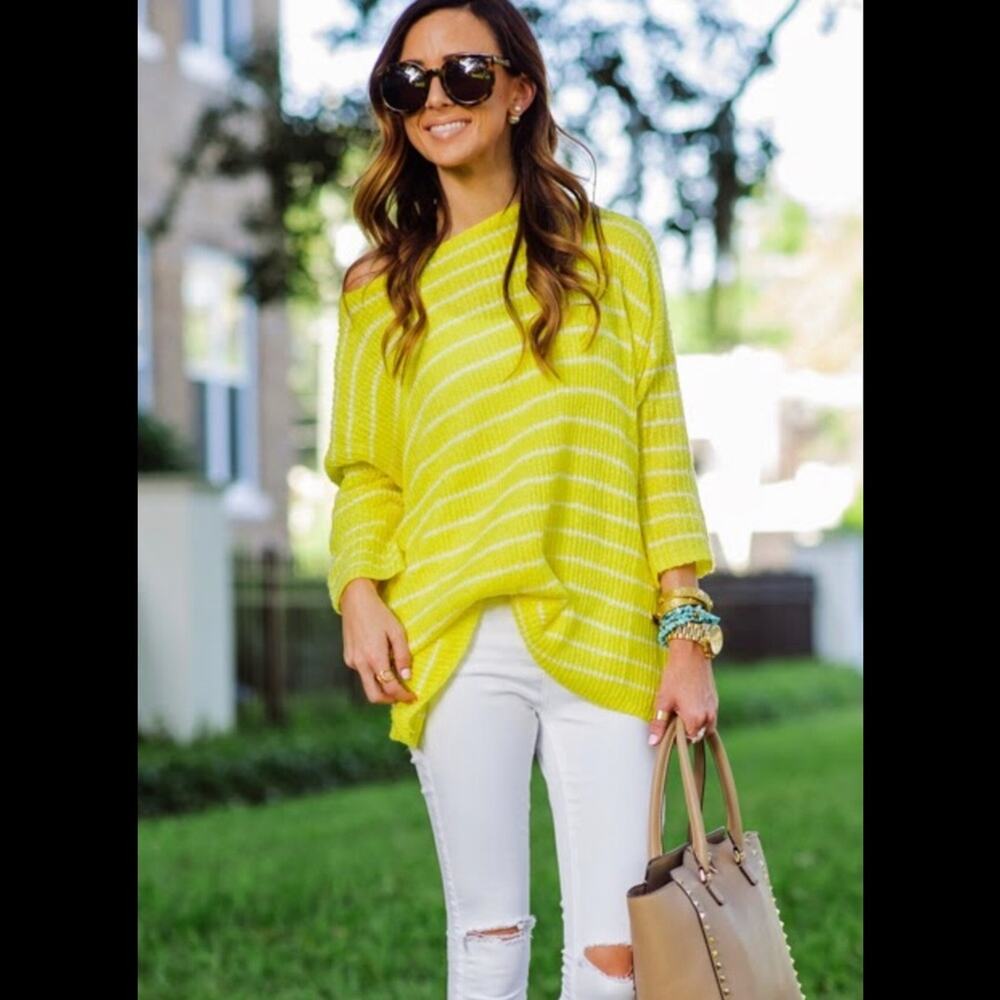 Goodnight Macaroon yellow striped sweater. S